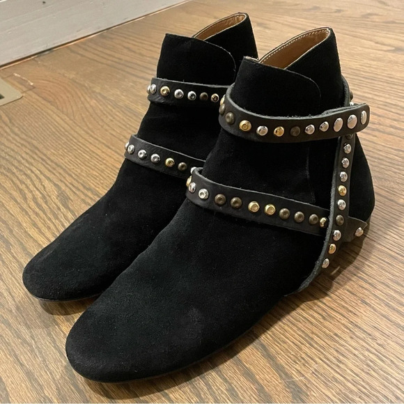 ISABEL MARANT ETOILE Hey Jude Bootie Suede Leather Studded Ankle Straps Goth - Picture 1 of 13